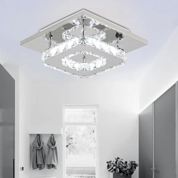 Single-Tier Crystal Ceiling Light 12W LED Cool White Polished Chrome, Semi-Flush Mount for Low Ceilings 20x20x8cm - Image 2