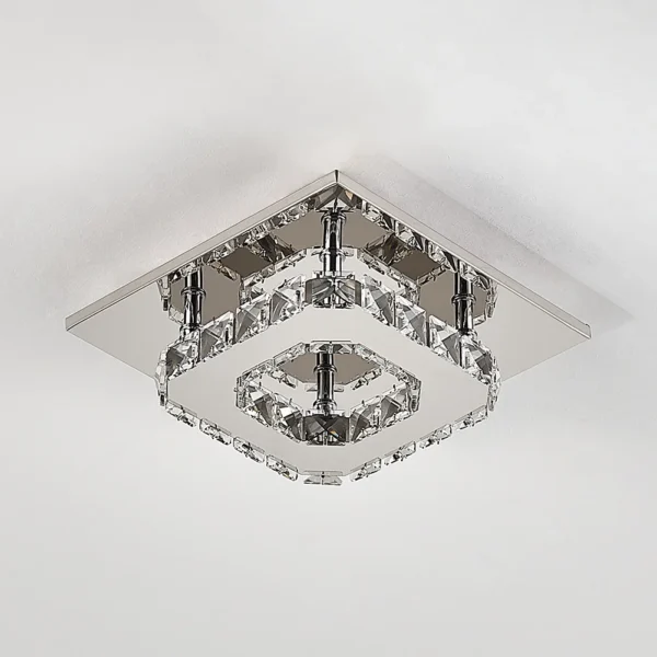Single-Tier Crystal Ceiling Light 12W LED Cool White Polished Chrome, Semi-Flush Mount for Low Ceilings 20x20x8cm - Image 4