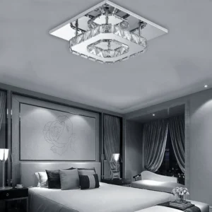 Single-Tier Crystal Ceiling Light 12W LED Cool White Polished Chrome, Semi-Flush Mount for Low Ceilings 20x20x8cm