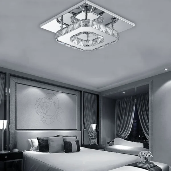 Single-Tier Crystal Ceiling Light 12W LED Cool White Polished Chrome, Semi-Flush Mount for Low Ceilings 20x20x8cm