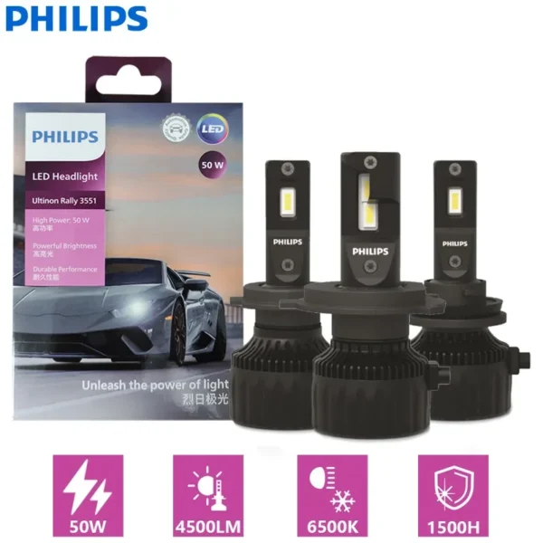 Philips Ultinon Rally 3551 LED H4 H7 H11 HB3/4 H18 H19 HIR2 Car Headlight 6500K